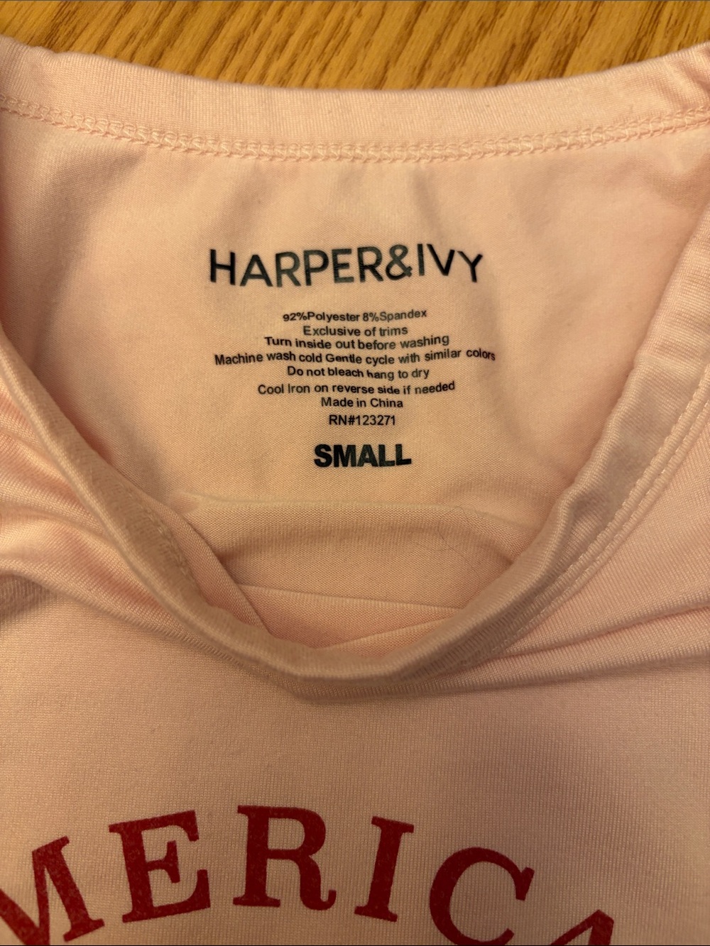 Harper Pink 'American Babe' Graphic Tee with Red Cherry Motif size small - Picture 3 of 4